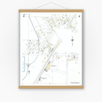 Old map wall art mockup — magnetic wood frame on white wall — Sanborn Fire Insurance Map from Weston, Wood County, Ohio (1948), Sheet #0004