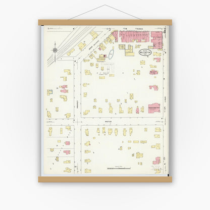 Old map wall art mockup — magnetic wood frame on white wall — Sanborn Fire Insurance Map from Wellington, Lorain County, Ohio (1911), Sheet #0004