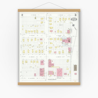 Old map wall art mockup — magnetic wood frame on white wall — Sanborn Fire Insurance Map from Marceline, Linn County, Missouri (1930), Sheet #0003