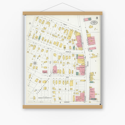 Old map wall art mockup — magnetic wood frame on white wall — Sanborn Fire Insurance Map from Lorain, Lorain County, Ohio (1900), Sheet #0003