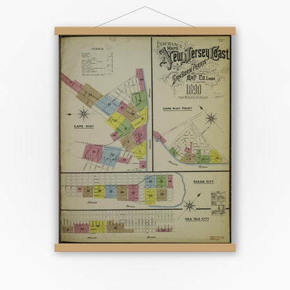 Old map wall art mockup — magnetic wood frame on white wall — Sanborn Fire Insurance Map from New Jersey Coast, New Jersey Coast, New Jersey (1890), Sheet #0001