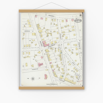 Old map wall art mockup — magnetic wood frame on white wall — Sanborn Fire Insurance Map from Tarrytown, Westchester County, New York (1893), Sheet #0009