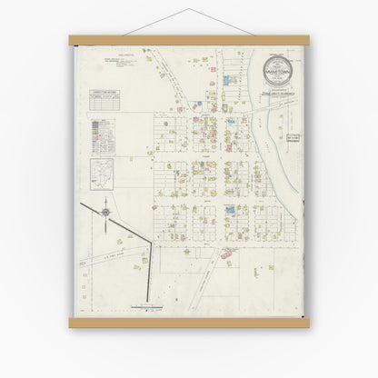 Old map wall art mockup — magnetic wood frame on white wall — Sanborn Fire Insurance Map from Miamitown, Hamilton County, Ohio (1938), Sheet #0001