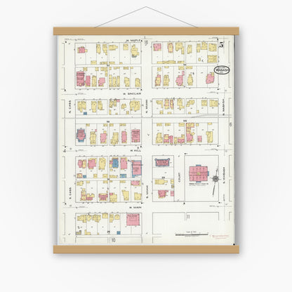 Old map wall art mockup — magnetic wood frame on white wall — Sanborn Fire Insurance Map from Wabash, Wabash County, Indiana (1920), Sheet #0005