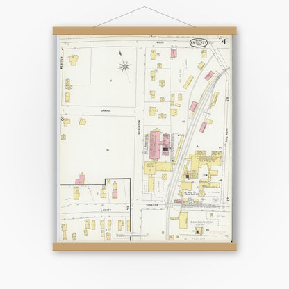 Old map wall art mockup — magnetic wood frame on white wall — Sanborn Fire Insurance Map from Amherst, Hampshire County, Massachusetts (1896), Sheet #0004