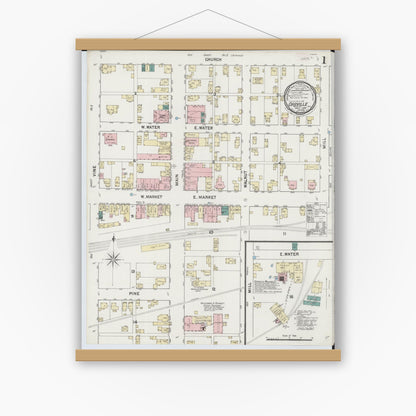 Old map wall art mockup — magnetic wood frame on white wall — Sanborn Fire Insurance Map from Orrville, Wayne County, Ohio (1889) - Complete Map Set