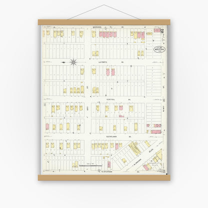 Old map wall art mockup — magnetic wood frame on white wall — Sanborn Fire Insurance Map from Whiting, Lake County, Indiana (1907), Sheet #0002