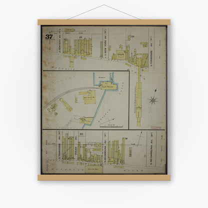 Old map wall art mockup — magnetic wood frame on white wall — Sanborn Fire Insurance Map from Atlantic City, Atlantic County, New Jersey (1886), Sheet #0037