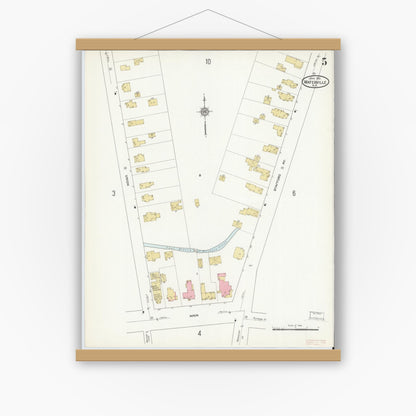 Old map wall art mockup — magnetic wood frame on white wall — Sanborn Fire Insurance Map from Waterville, Oneida County, New York (1912), Sheet #0005