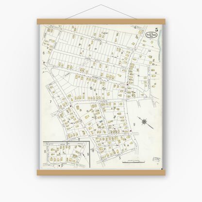 Old map wall art mockup — magnetic wood frame on white wall — Sanborn Fire Insurance Map from Hyde Park, Norfolk County, Massachusetts (1911), Sheet #0005