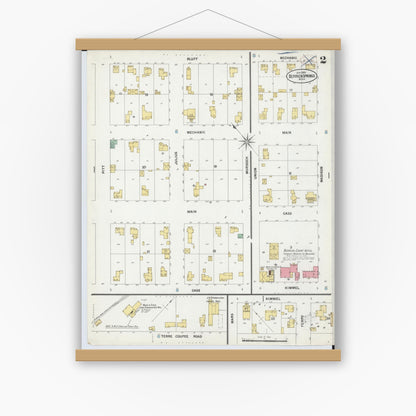 Old map wall art mockup — magnetic wood frame on white wall — Sanborn Fire Insurance Map from Berrien Springs, Berrien, Michigan (1899), Sheet #0002