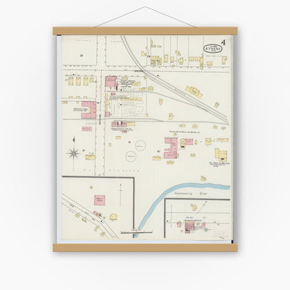 Old map wall art mockup — magnetic wood frame on white wall — Sanborn Fire Insurance Map from Athens, Athens County, Ohio (1895), Sheet #0004