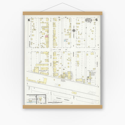 Old map wall art mockup — magnetic wood frame on white wall — Sanborn Fire Insurance Map from Weslaco, Hidalgo County, Texas (1925), Sheet #0006