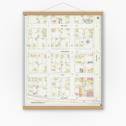 Old map wall art mockup — magnetic wood frame on white wall — Sanborn Fire Insurance Map from Wellston, Jackson County, Ohio (1897), Sheet #0002
