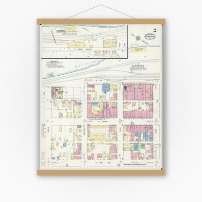 Old map wall art mockup — magnetic wood frame on white wall — Sanborn Fire Insurance Map from Hannibal, Marion County, Missouri (1913), Sheet #0002