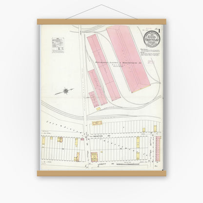 Old map wall art mockup — magnetic wood frame on white wall — Sanborn Fire Insurance Map from Trafford, Westmoreland County, Pennsylvania (1909) - Complete Map Set
