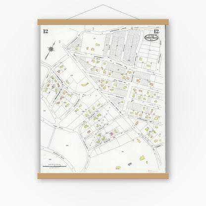 Old map wall art mockup — magnetic wood frame on white wall — Sanborn Fire Insurance Map from Great Neck, Nassau County, New York (1926), Sheet #0012