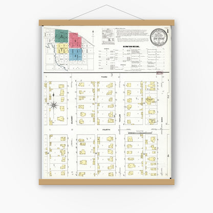 Old map wall art mockup — magnetic wood frame on white wall — Sanborn Fire Insurance Map from Ida Grove, Ida County, Iowa (1909), Sheet #0001