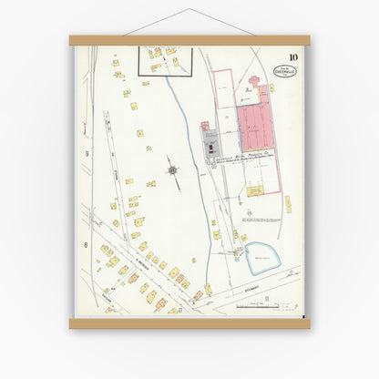 Old map wall art mockup — magnetic wood frame on white wall — Sanborn Fire Insurance Map from Greenville, Mercer County, Pennsylvania (1911), Sheet #0010