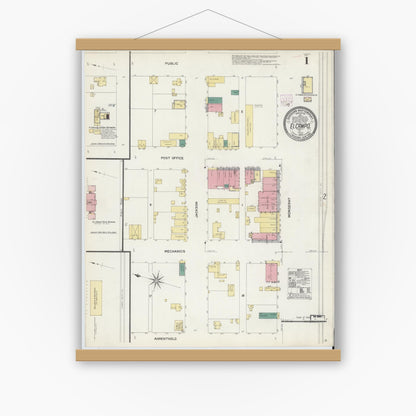Old map wall art mockup — magnetic wood frame on white wall — Sanborn Fire Insurance Map from El Campo, Wharton County, Texas (1907) - Complete Map Set
