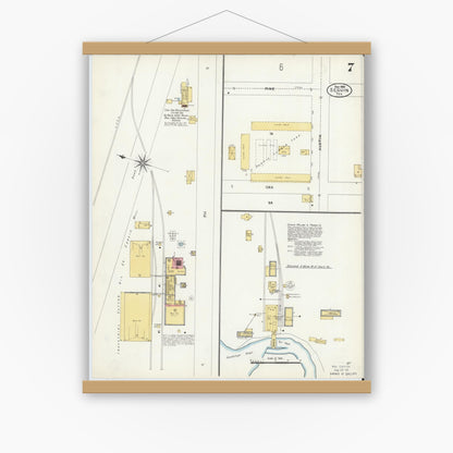 Old map wall art mockup — magnetic wood frame on white wall — Sanborn Fire Insurance Map from Seguin, Guadalupe County, Texas (1906), Sheet #0007