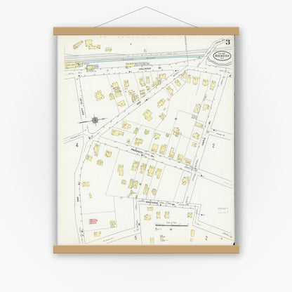 Old map wall art mockup — magnetic wood frame on white wall — Sanborn Fire Insurance Map from Brewster, Putnam County, New York (1910), Sheet #0003