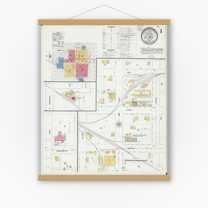 Old map wall art mockup — magnetic wood frame on white wall — Sanborn Fire Insurance Map from Leroy, McLean County, Illinois (1906) - Complete Map Set