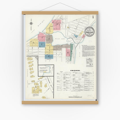 Old map wall art mockup — magnetic wood frame on white wall — Sanborn Fire Insurance Map from Charlevoix, Charlevoix County, Michigan (1912) - Complete Map Set