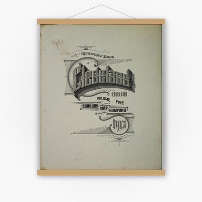 Old map wall art mockup — magnetic wood frame on white wall — Sanborn Fire Insurance Map from Cleveland, Cuyahoga County, Ohio (1913), Sheet #0001