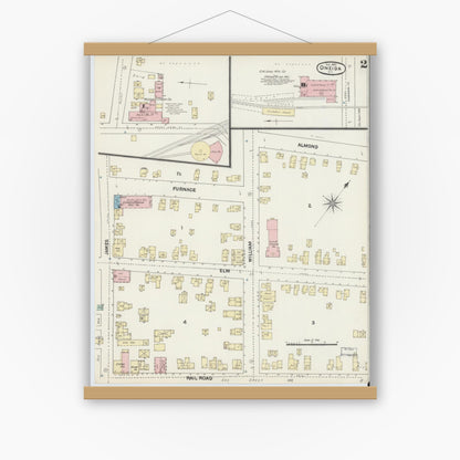Old map wall art mockup — magnetic wood frame on white wall — Sanborn Fire Insurance Map from Oneida, Madison County, New York (1890) - Complete Map Set