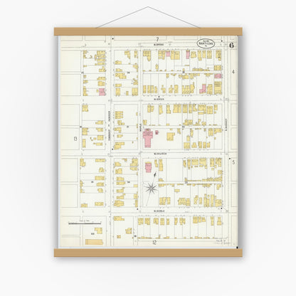 Old map wall art mockup — magnetic wood frame on white wall — Sanborn Fire Insurance Map from Nanticoke, Luzerne County, Pennsylvania (1903), Sheet #0006