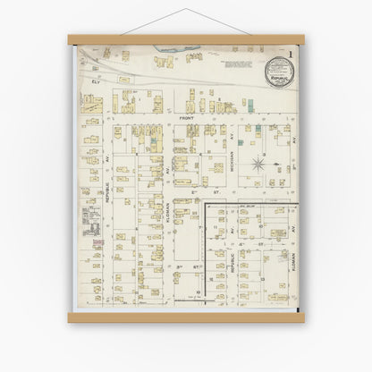 Old map wall art mockup — magnetic wood frame on white wall — Sanborn Fire Insurance Map from Republic, Marquette County, Michigan (1888) - Complete Map Set