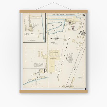 Old map wall art mockup — magnetic wood frame on white wall — Sanborn Fire Insurance Map from Oscoda, Iosco County, Michigan (1884), Sheet #0005
