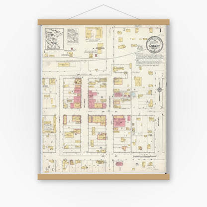 Old map wall art mockup — magnetic wood frame on white wall — Sanborn Fire Insurance Map from Cokato, Wright County, Minnesota (1917) - Complete Map Set