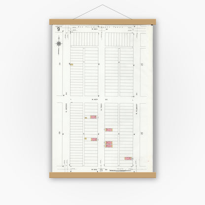 Old map wall art mockup — magnetic wood frame on white wall — Sanborn Fire Insurance Map from Chicago, Cook County, Illinois (1920), Sheet #0009