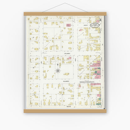 Old map wall art mockup — magnetic wood frame on white wall — Sanborn Fire Insurance Map from South Whitley, Whitley County, Indiana (1907), Sheet #0003