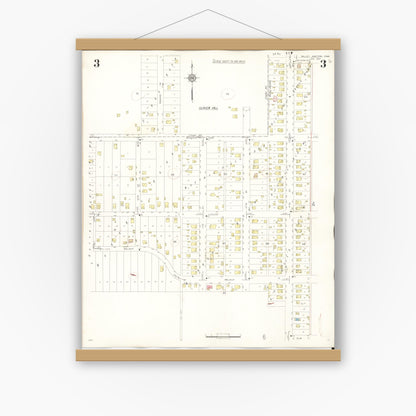Old map wall art mockup — magnetic wood frame on white wall — Sanborn Fire Insurance Map from Valley Junction, Polk County, Iowa (1941), Sheet #0003