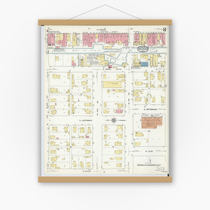 Old map wall art mockup — magnetic wood frame on white wall — Sanborn Fire Insurance Map from Delphos, Van Wert And Allen Counties, Ohio (1911), Sheet #0008