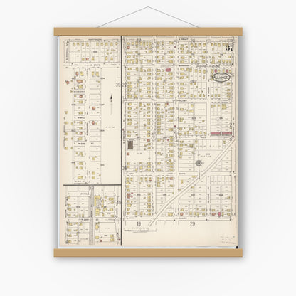 Old map wall art mockup — magnetic wood frame on white wall — Sanborn Fire Insurance Map from Alliance, Stark County, Ohio (1921), Sheet #0037