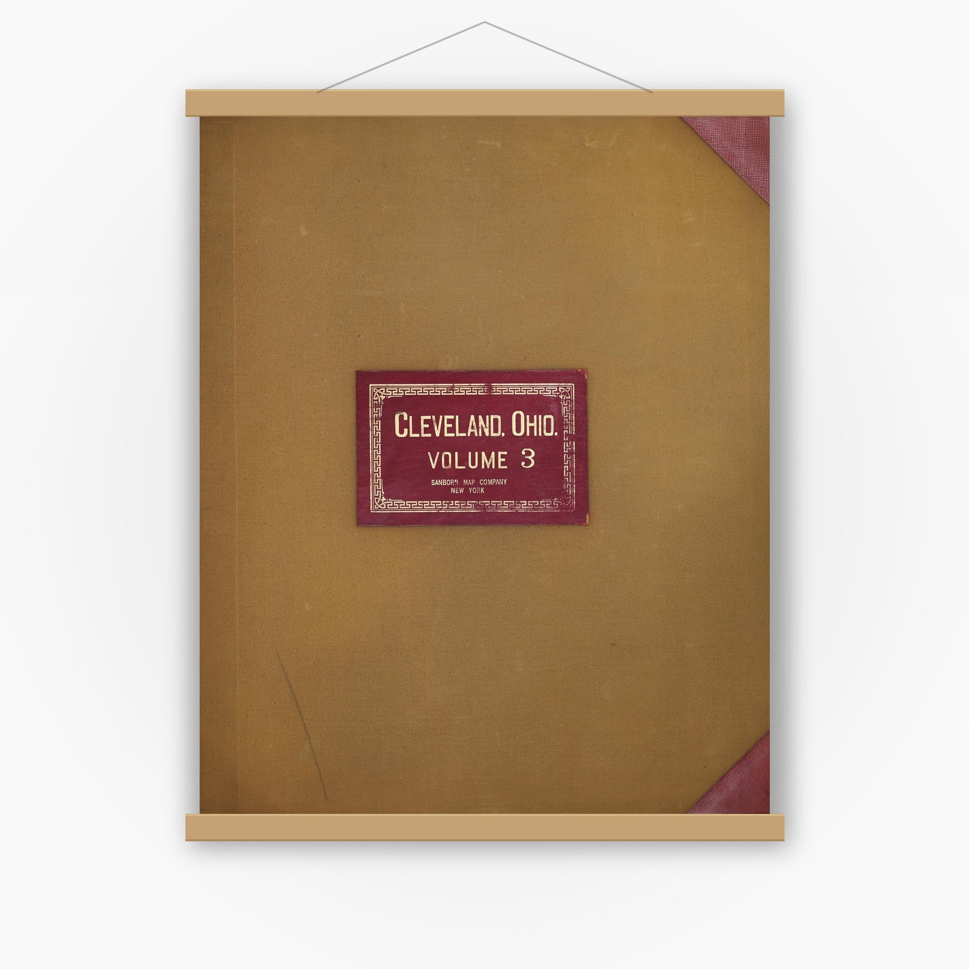 Old map wall art mockup — magnetic wood frame on white wall — Sanborn Fire Insurance Map from Cleveland, Cuyahoga County, Ohio (1951), Sheet #0001