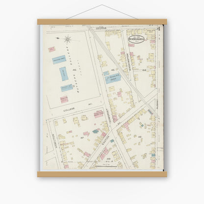 Old map wall art mockup — magnetic wood frame on white wall — Sanborn Fire Insurance Map from New Brunswick, Middlesex County, New Jersey (1886), Sheet #0004