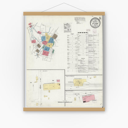 Old map wall art mockup — magnetic wood frame on white wall — Sanborn Fire Insurance Map from Attleboro, Bristol County, Massachusetts (1905) - Complete Map Set