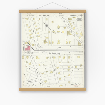 Old map wall art mockup — magnetic wood frame on white wall — Sanborn Fire Insurance Map from Closter, Bergen County, New Jersey (1913), Sheet #0004