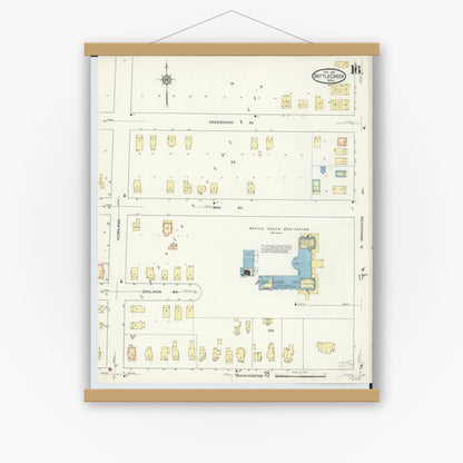 Old map wall art mockup — magnetic wood frame on white wall — Sanborn Fire Insurance Map from Battle Creek, Calhoun County, Michigan (1913), Sheet #0016