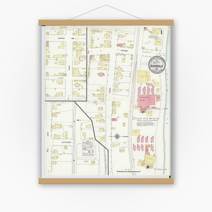 Old map wall art mockup — magnetic wood frame on white wall — Sanborn Fire Insurance Map from Sciotoville, Scioto County, Ohio (1911), Sheet #0001