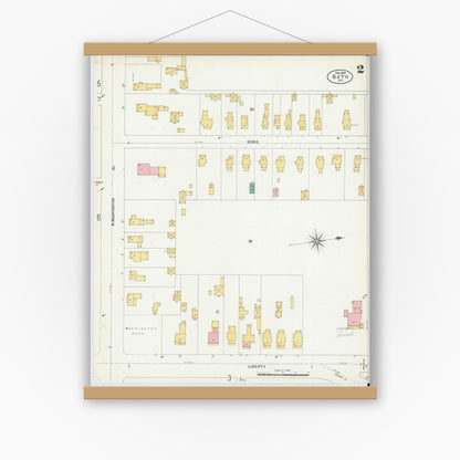 Old map wall art mockup — magnetic wood frame on white wall — Sanborn Fire Insurance Map from Bath, Steuben County, New York (1904), Sheet #0002