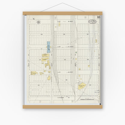 Old map wall art mockup — magnetic wood frame on white wall — Sanborn Fire Insurance Map from Ashland, Ashland County, Wisconsin (1895), Sheet #0016