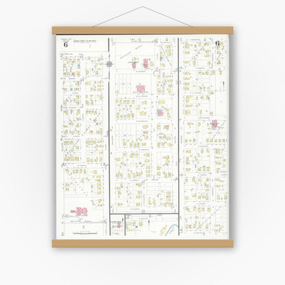 Old map wall art mockup — magnetic wood frame on white wall — Sanborn Fire Insurance Map from Tomah, Monroe County, Wisconsin (1937), Sheet #0006