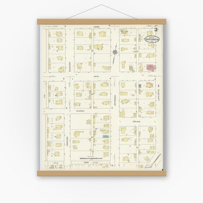 Old map wall art mockup — magnetic wood frame on white wall — Sanborn Fire Insurance Map from Worthington, Greene County, Indiana (1913), Sheet #0003