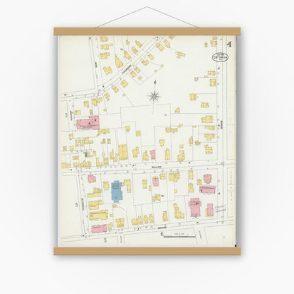 Old map wall art mockup — magnetic wood frame on white wall — Sanborn Fire Insurance Map from Catskill, Greene County, New York (1903), Sheet #0004